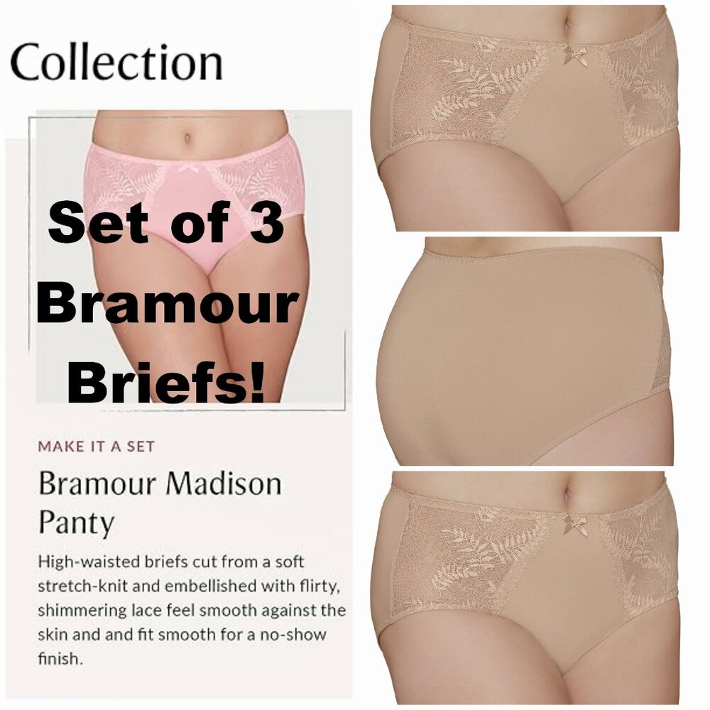 Set of 3! Panties 2XL Briefs Bramour Nude 34 FITS 33-34" High-Waist 44-46" Hips